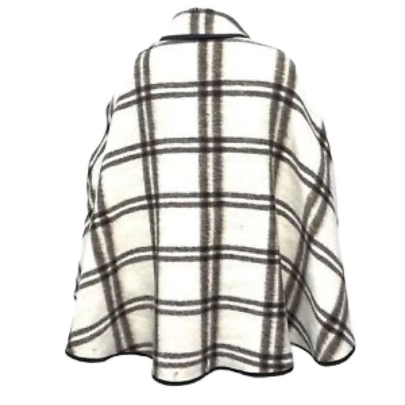 VINTAGE 60s Reversible Plaid Black & White & Multicolored Collared Cape - Picture 2 of 6